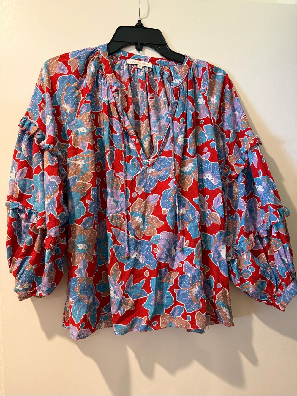 Floral V-Neck Tie Blouse - Red Multicolor